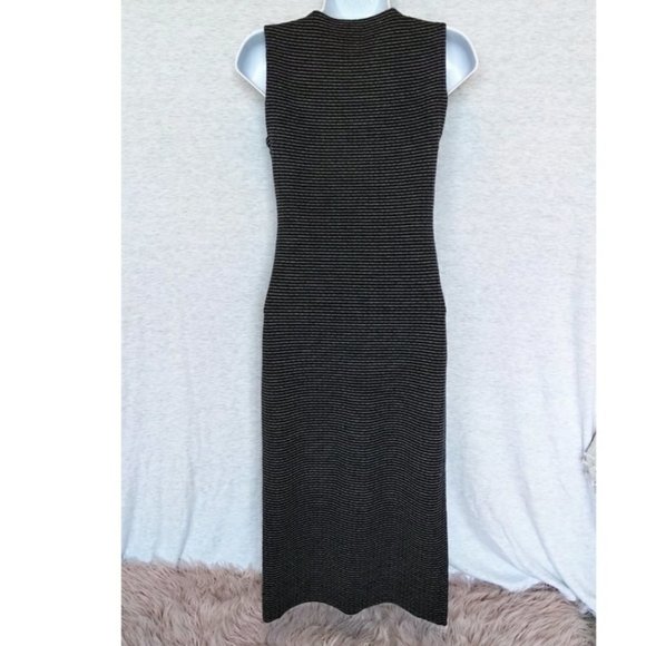 Theory Koldeen O Noble Wool Knit Midi Dress - Black / White Pinstripe - Picture 4 of 6
